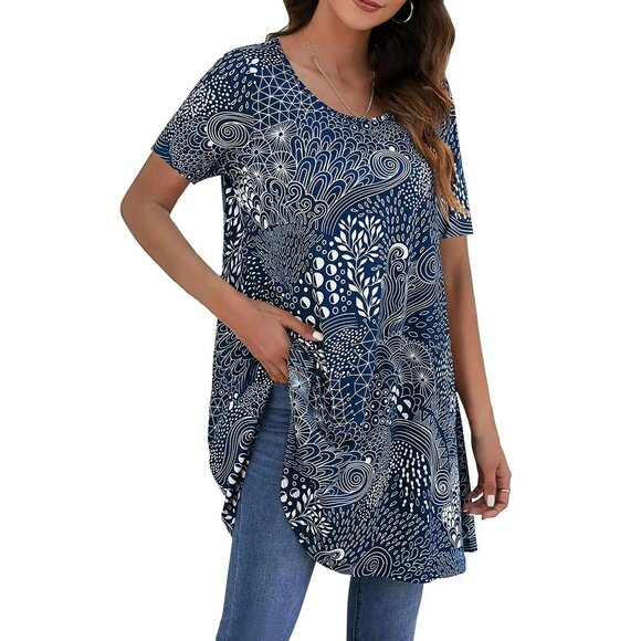 Fantaslook Plus Womens Short Sleeve Floral Shirt In Peacock Floral - Size 2XL - Picture 2 of 10